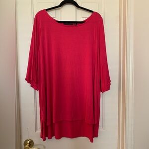 Hot Pink Chiffon High Low tunic with a flutter sleeve.